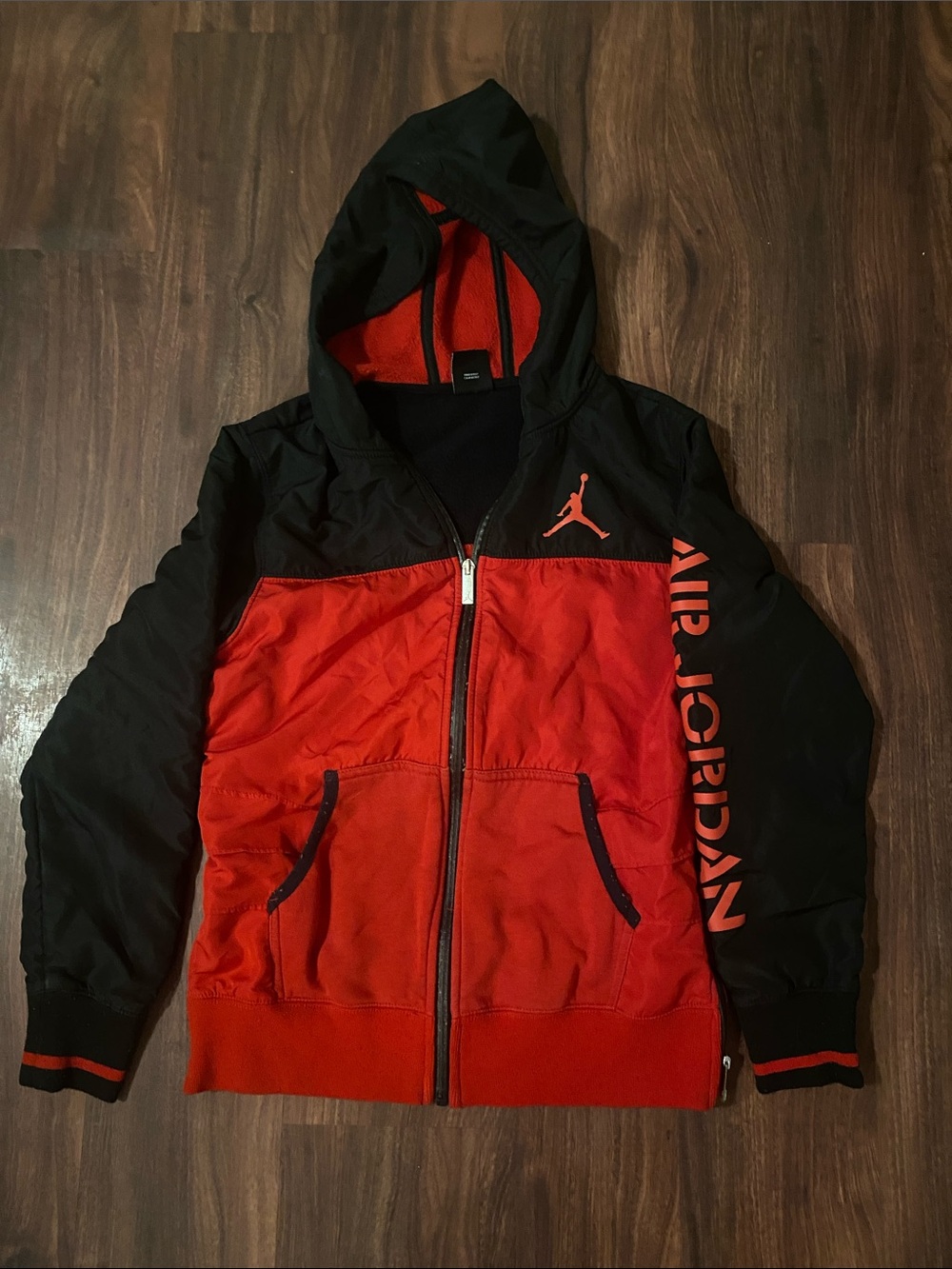Jordan Red and Black Colorblock Full-Zip Windbreaker Hoodie